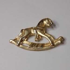 Cute Gold Tone Rocking Horse Brooch